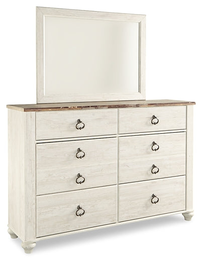 Willowton  Panel Bed With Mirrored Dresser, Chest And Nightstand