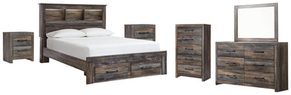 Drystan  Bookcase Bed With 2 Storage Drawers With Mirrored Dresser, Chest And 2 Nightstands