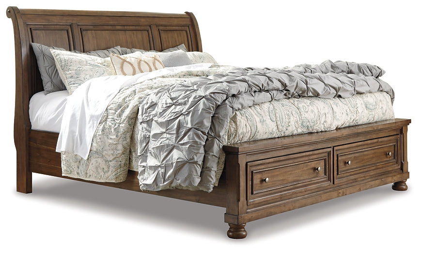 Flynnter  Sleigh Bed With 2 Storage Drawers With Mirrored Dresser And 2 Nightstands