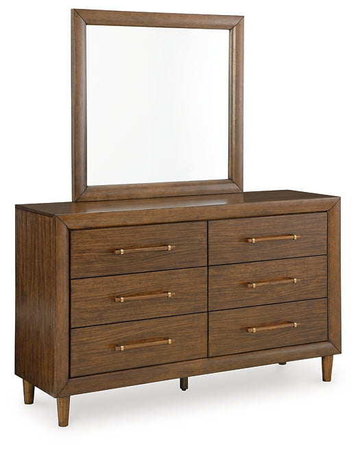 Lyncott California King Upholstered Bed with Mirrored Dresser