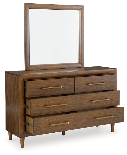 Lyncott California King Upholstered Bed with Mirrored Dresser