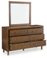 Lyncott Queen Upholstered Bed with Mirrored Dresser, Chest and 2 Nightstands