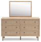 Cielden Full Upholstered Panel Bed with Mirrored Dresser and Nightstand