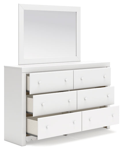 Mollviney Twin Panel Bed with Mirrored Dresser and Nightstand