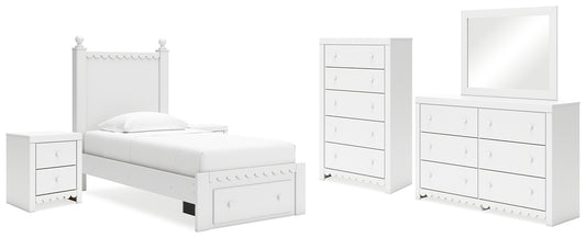Mollviney Twin Panel Storage Bed with Mirrored Dresser, Chest and 2 Nightstands