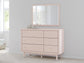 Wistenpine Full Upholstered Panel Bed with Mirrored Dresser and Chest