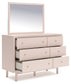 Wistenpine Twin Upholstered Panel Bed with Mirrored Dresser and Chest