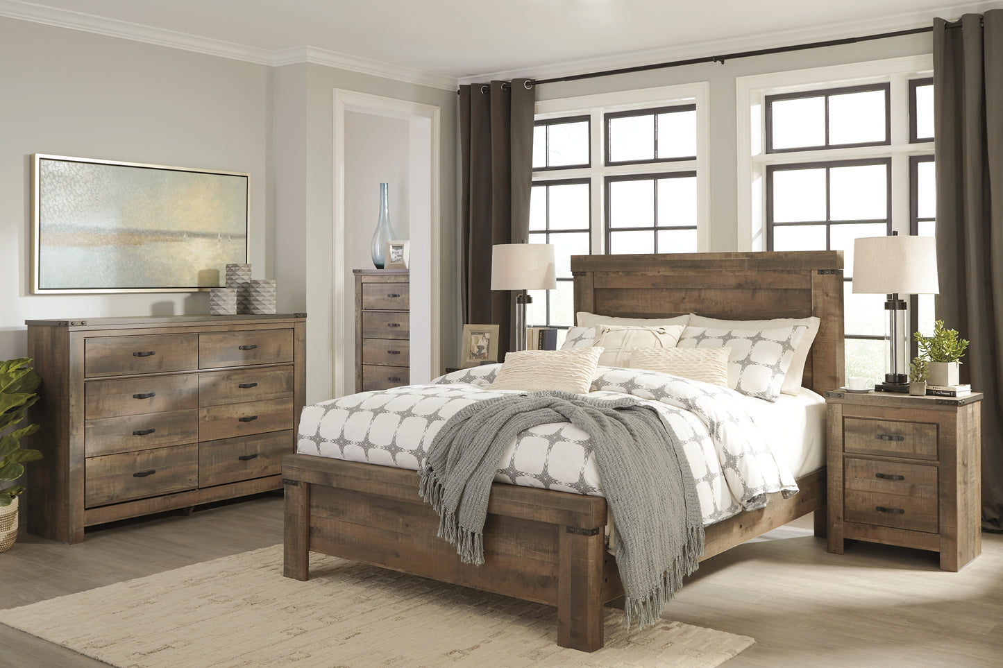 Trinell Queen Panel Bed with Dresser, Chest and 2 Nightstands